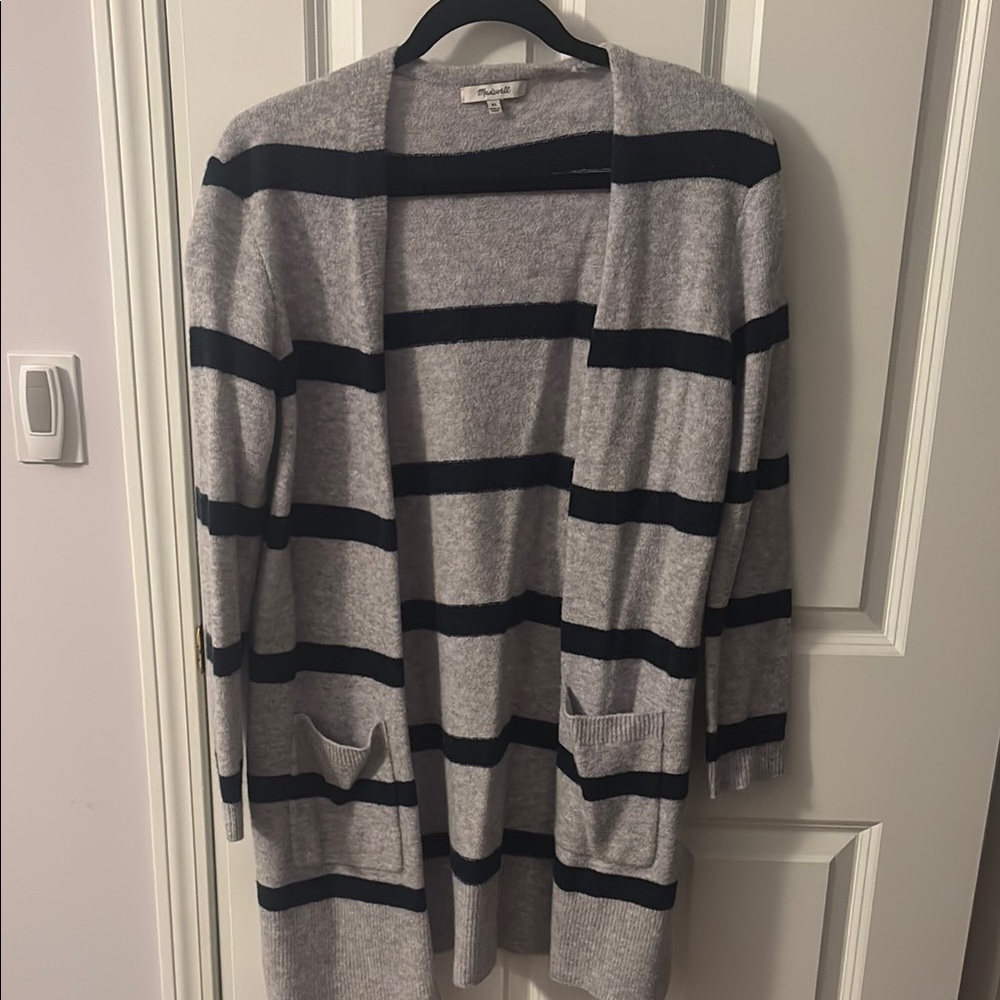 Madewell Gray and Blue Striped Cardigan